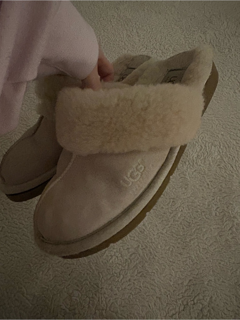 UGG Women's Shearling Cuff Suede Slippers in Light Pink